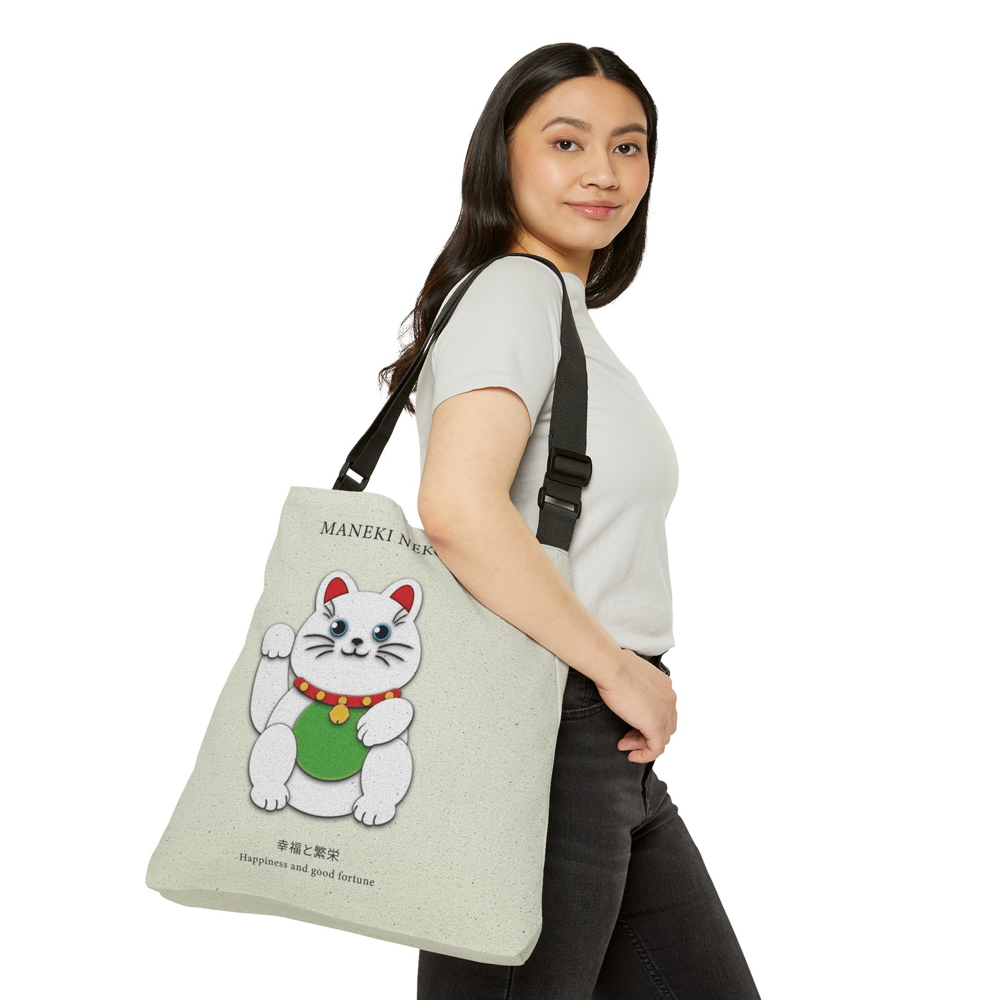 White Maneki Neko Adjustable Tote Bag