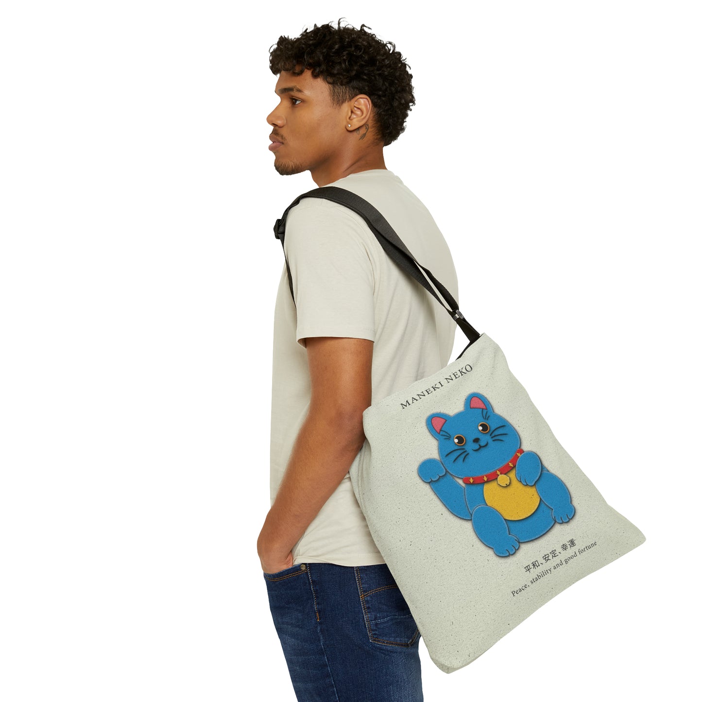 Blue Maneki Neko Adjustable Tote Bag