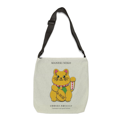 Gold Left Paw Maneki Neko Adjustable Tote Bag