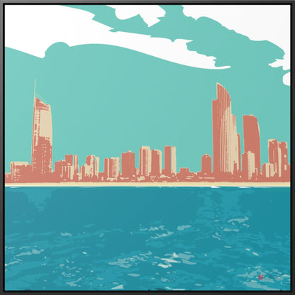 36x36" Framed Canvas Print: "Surfers Paradise Skyline"