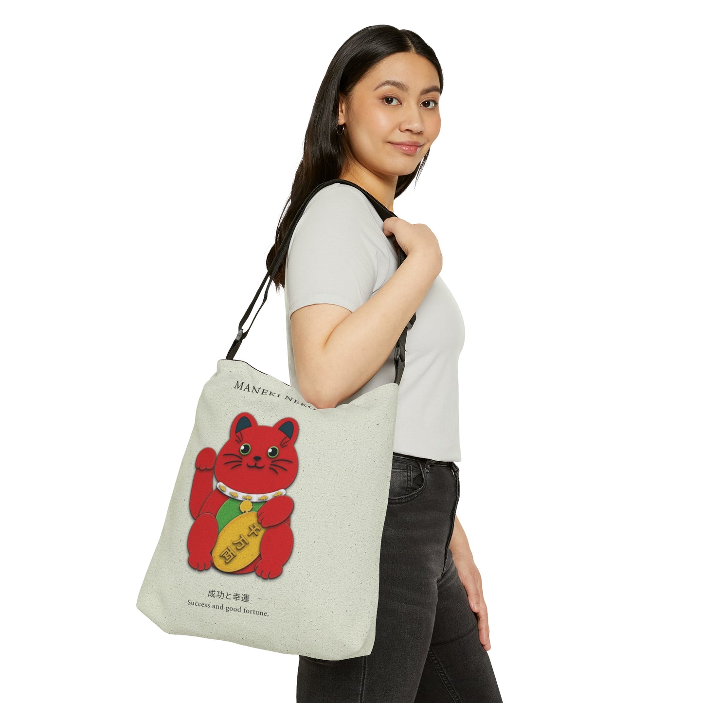 Red Maneki Neko Adjustable Tote Bag