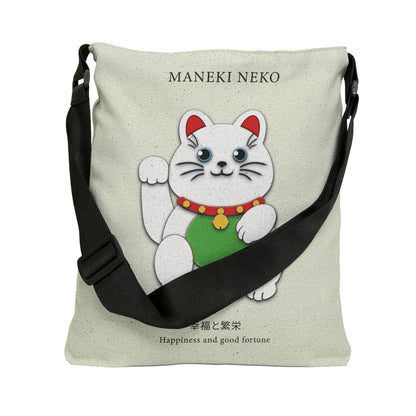 White Maneki Neko Adjustable Tote Bag