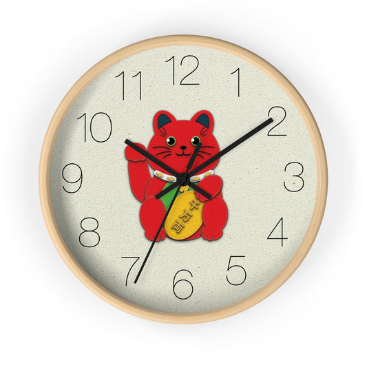 Red Maneki-Neko Attracting Success and Prosperity Wall Clock