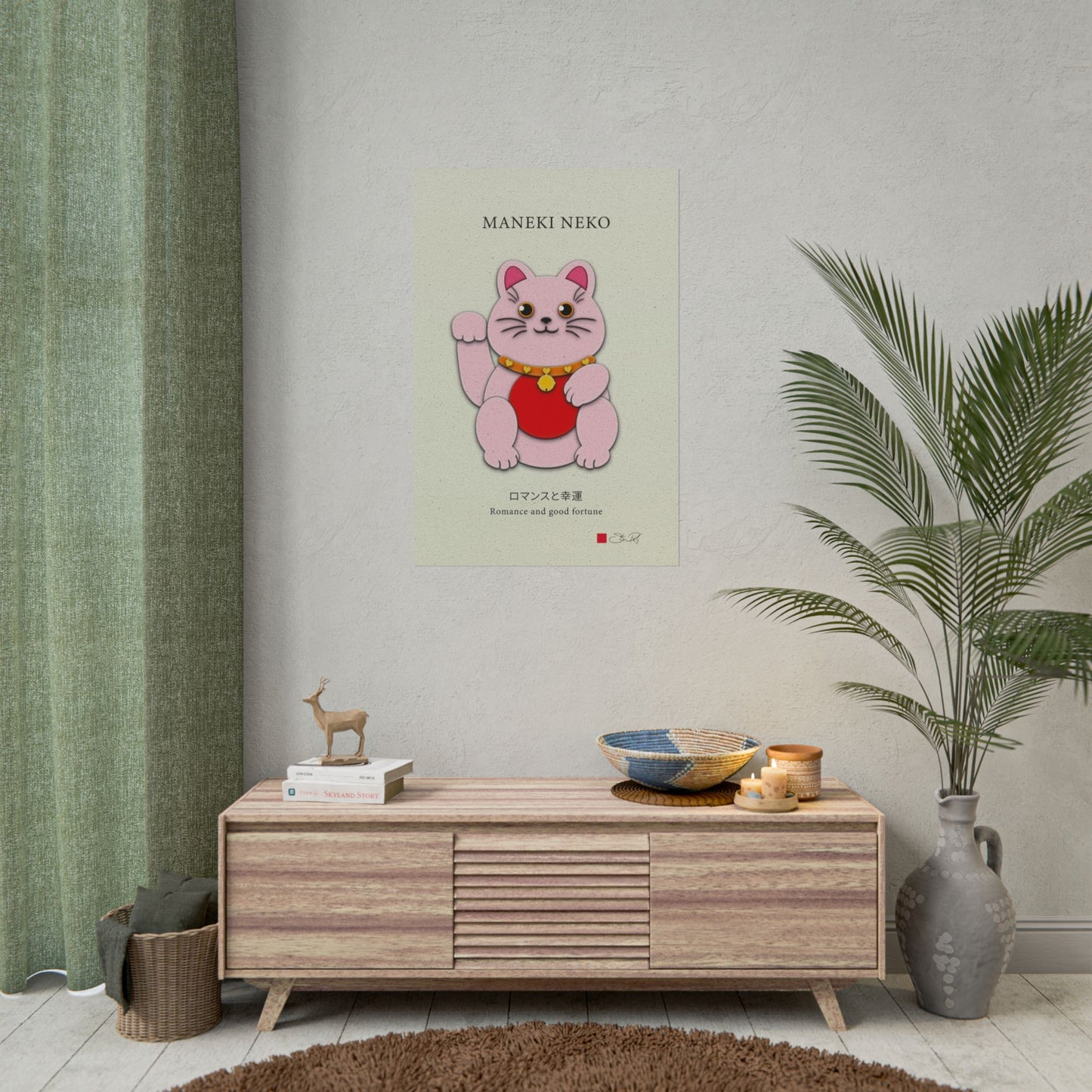 Pink Maneki-Neko Kirigami Style Art Rolled Posters