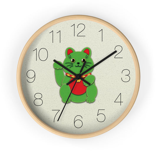 Green Maneki-Neko Promoting Growth and Success Wall Clock