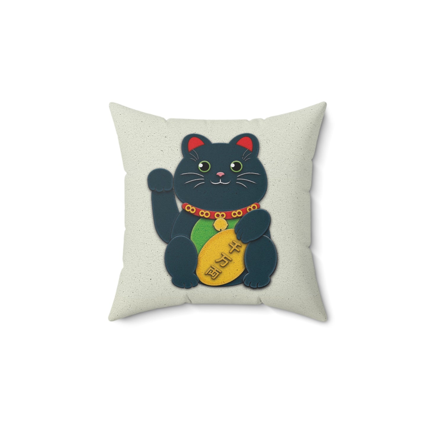 Black Maneki-Neko Spun Polyester Square Pillow