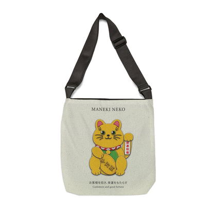 Gold Left Paw Maneki Neko Adjustable Tote Bag