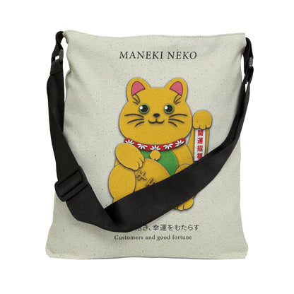 Gold Left Paw Maneki Neko Adjustable Tote Bag