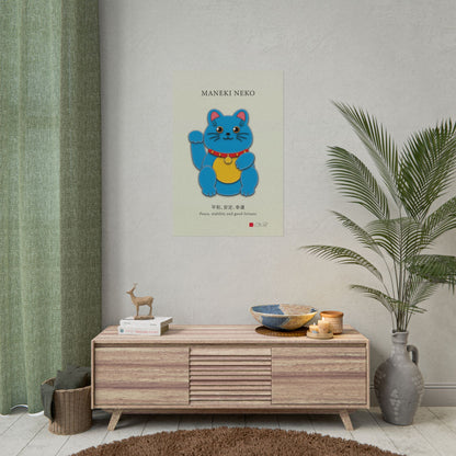 Blue Maneki-Neko Kirigami Style Art Rolled Posters