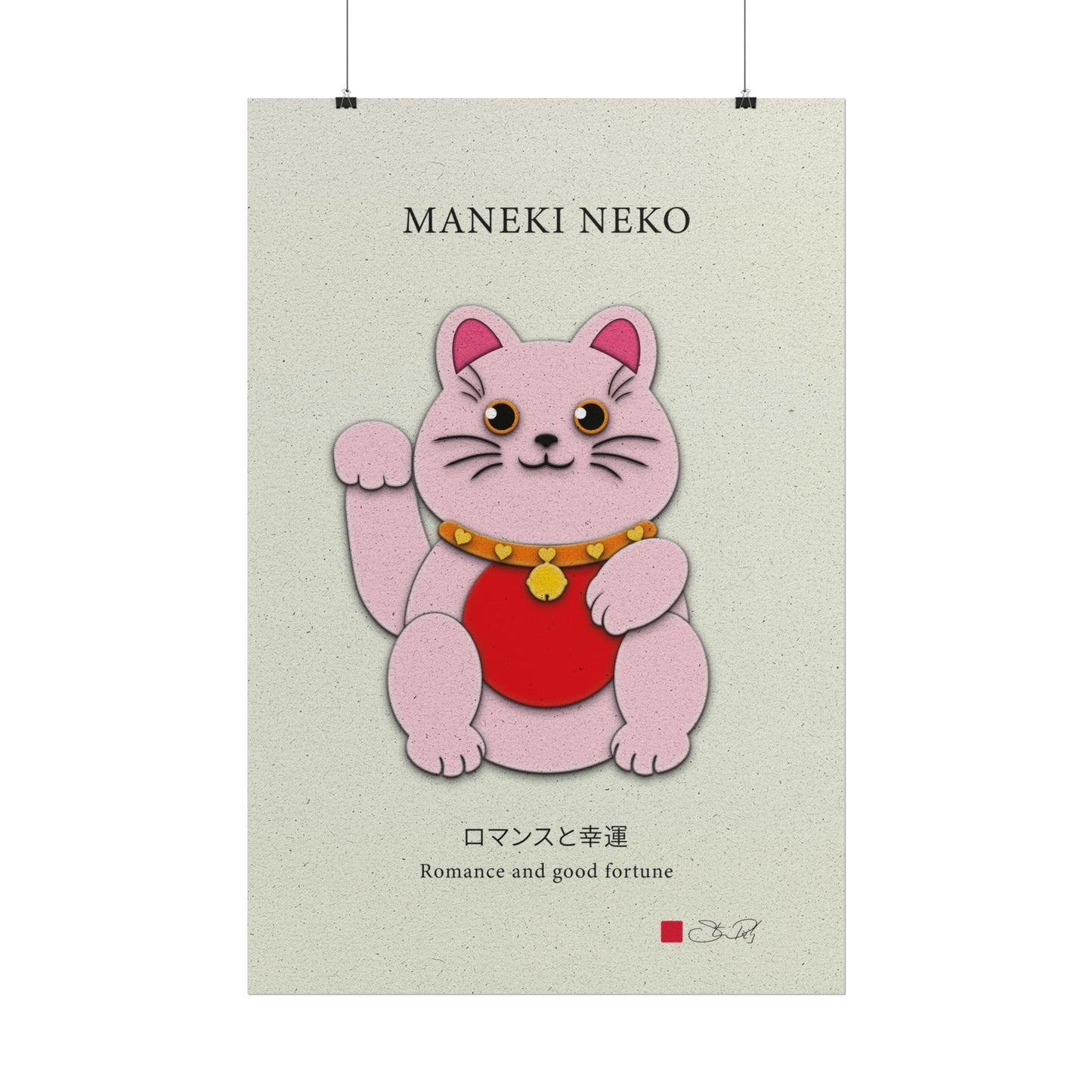 Pink Maneki-Neko Kirigami Style Art Rolled Posters