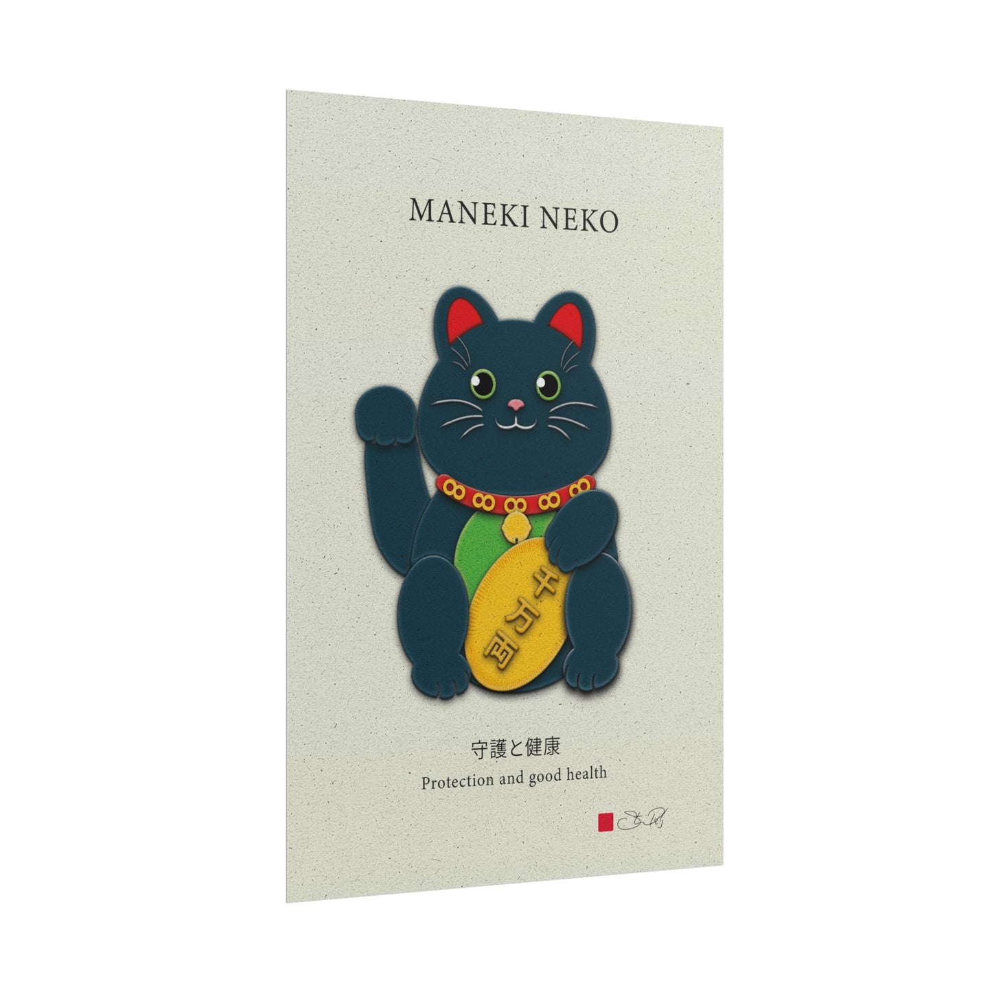 Black Maneki-Neko Kirigami Style Art Rolled Posters