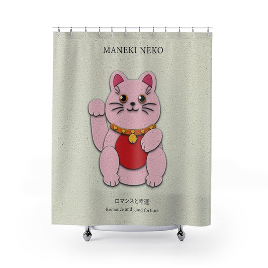 Pink Maneki-Neko Spreading Love and Romance - Shower Curtain