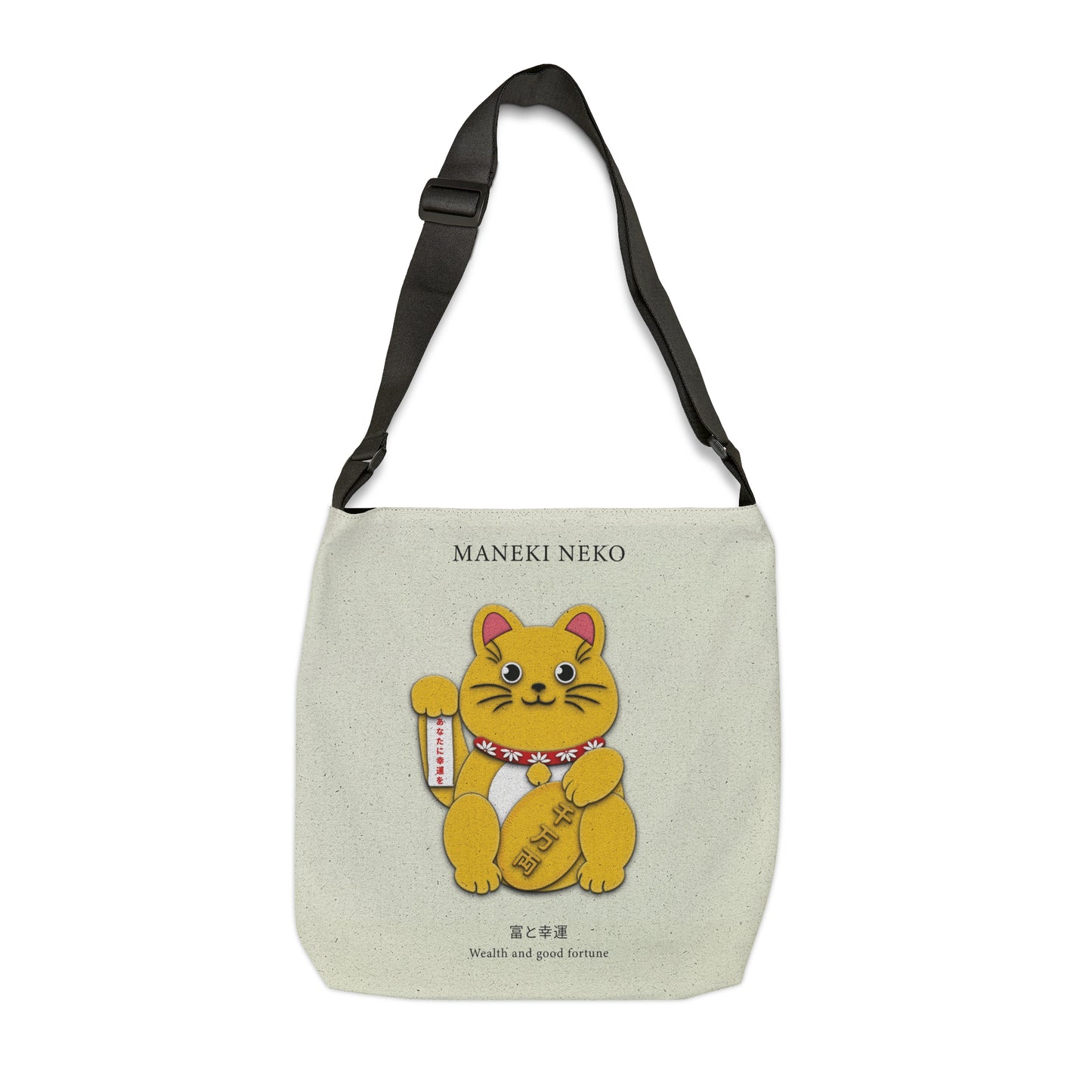 Gold Right Paw Maneki Neko Adjustable Tote Bag