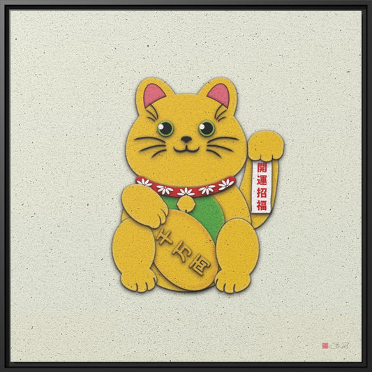 32x32" Framed Canvas: "Gold Left Paw Maneki-Neko"