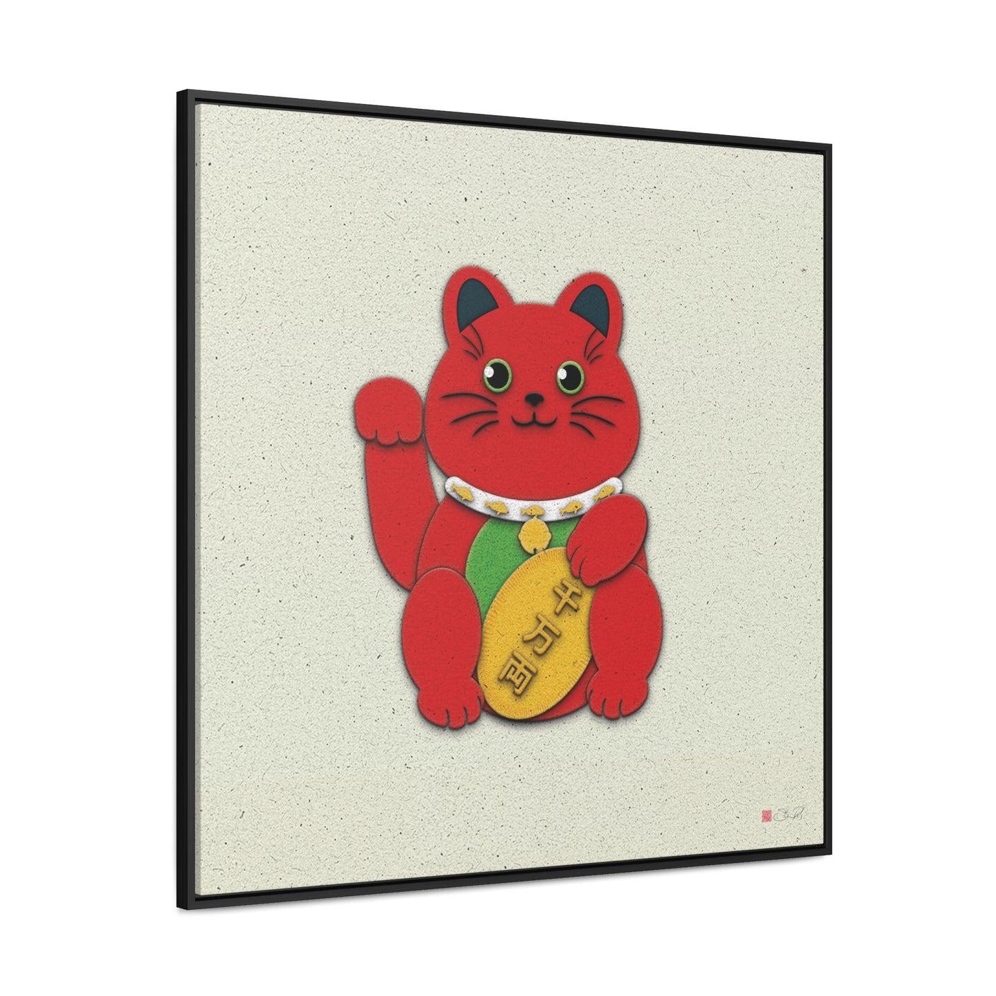 36x36" Framed Canvas Print: "Red Maneki-Neko"