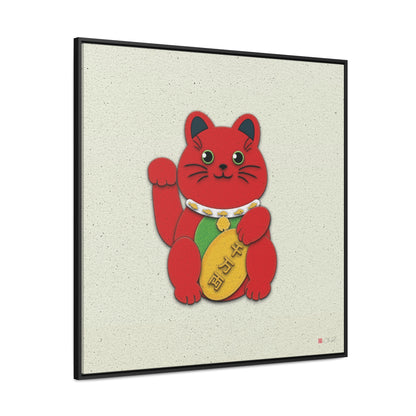 36x36" Framed Canvas Print: "Red Maneki-Neko"