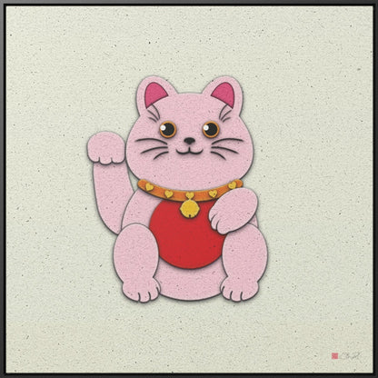 36x36" Framed Canvas Print: "Pink Maneki-Neko"