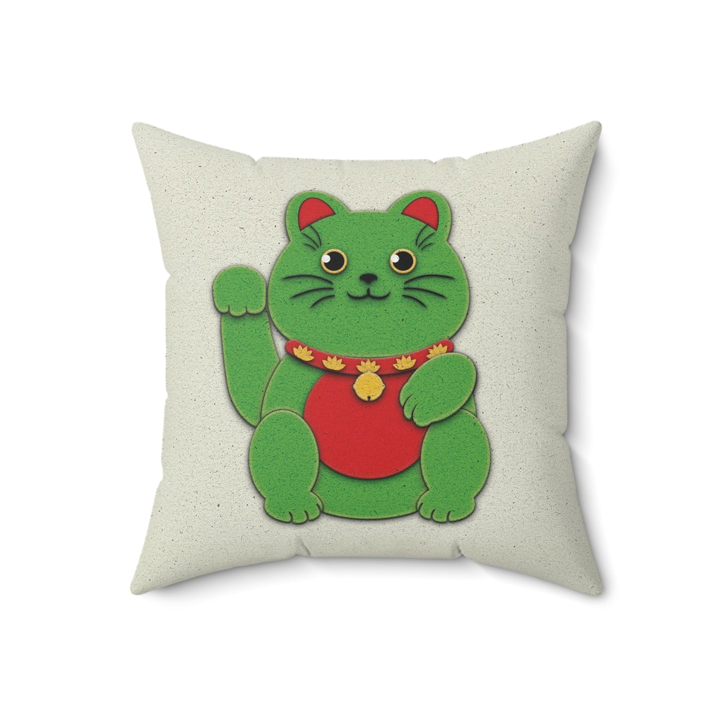 Green Maneki-Neko Spun Polyester Square Pillow