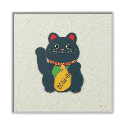 Black Maneki-Neko - 36x36" Framed Canvas