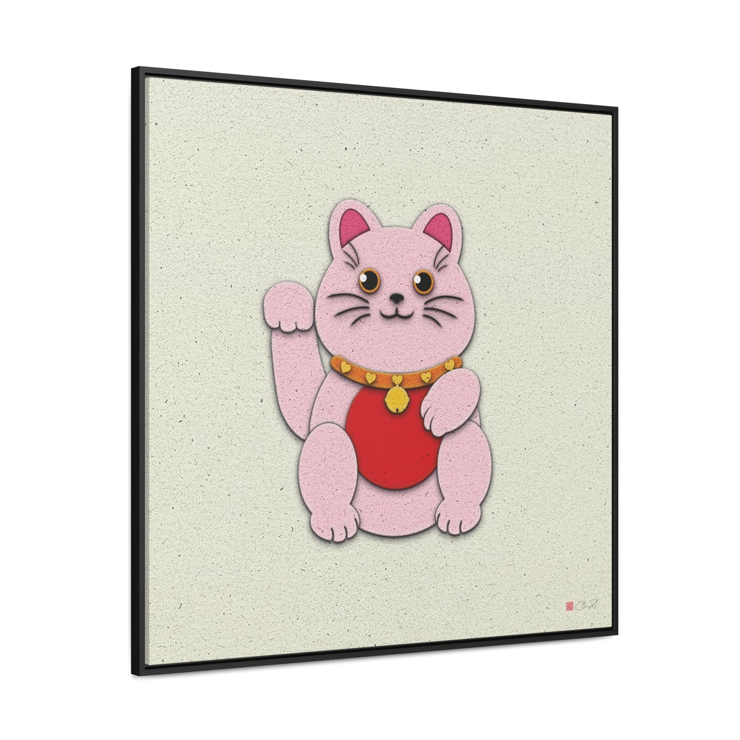 36x36" Framed Canvas Print: "Pink Maneki-Neko"