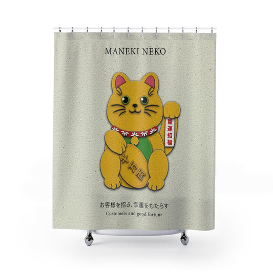 Gold Left Paw Maneki-Neko - Shower Curtain