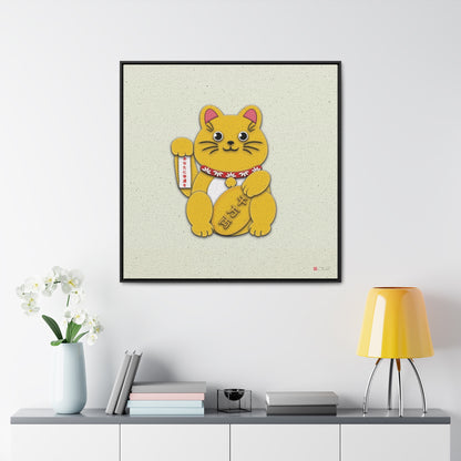 36x36" Framed Canvas Print: "Gold Right Paw Maneki-Neko"