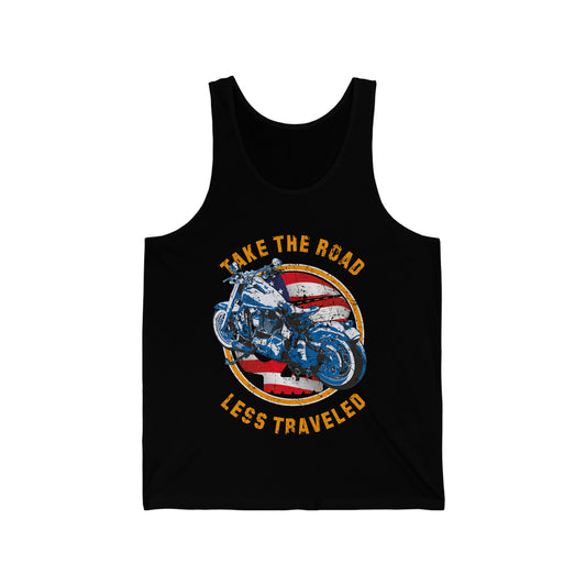 Take the road less traveled USA Version! Unisex Jersey Tank - vrmediadecor.vrmedia.com.au