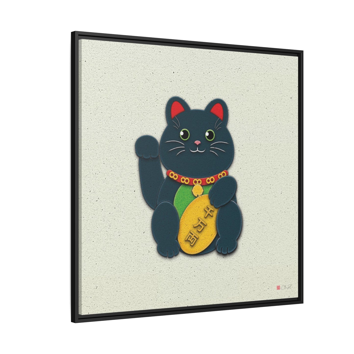 Black Maneki-Neko - 36x36" Framed Canvas