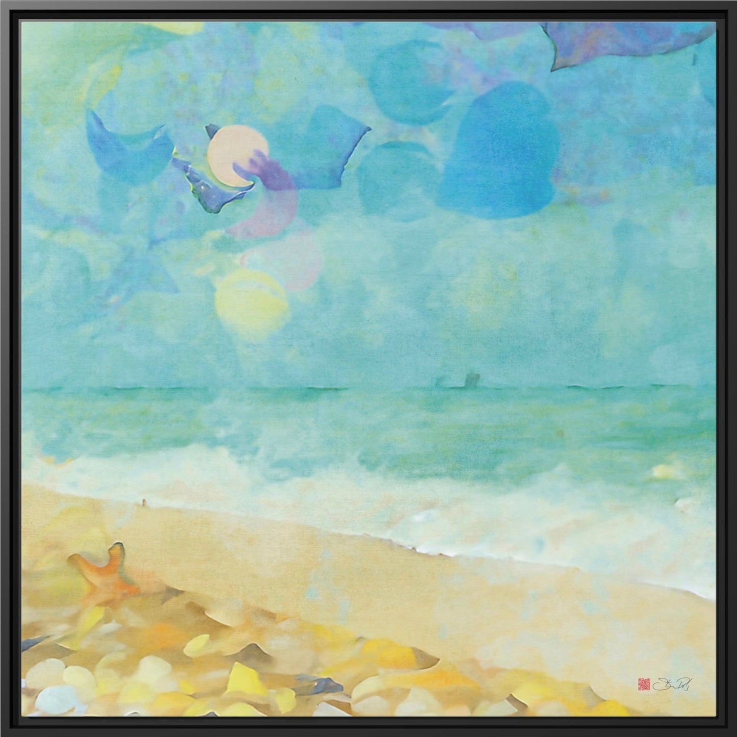 32x32" Framed Canvas: "Beachcombing"