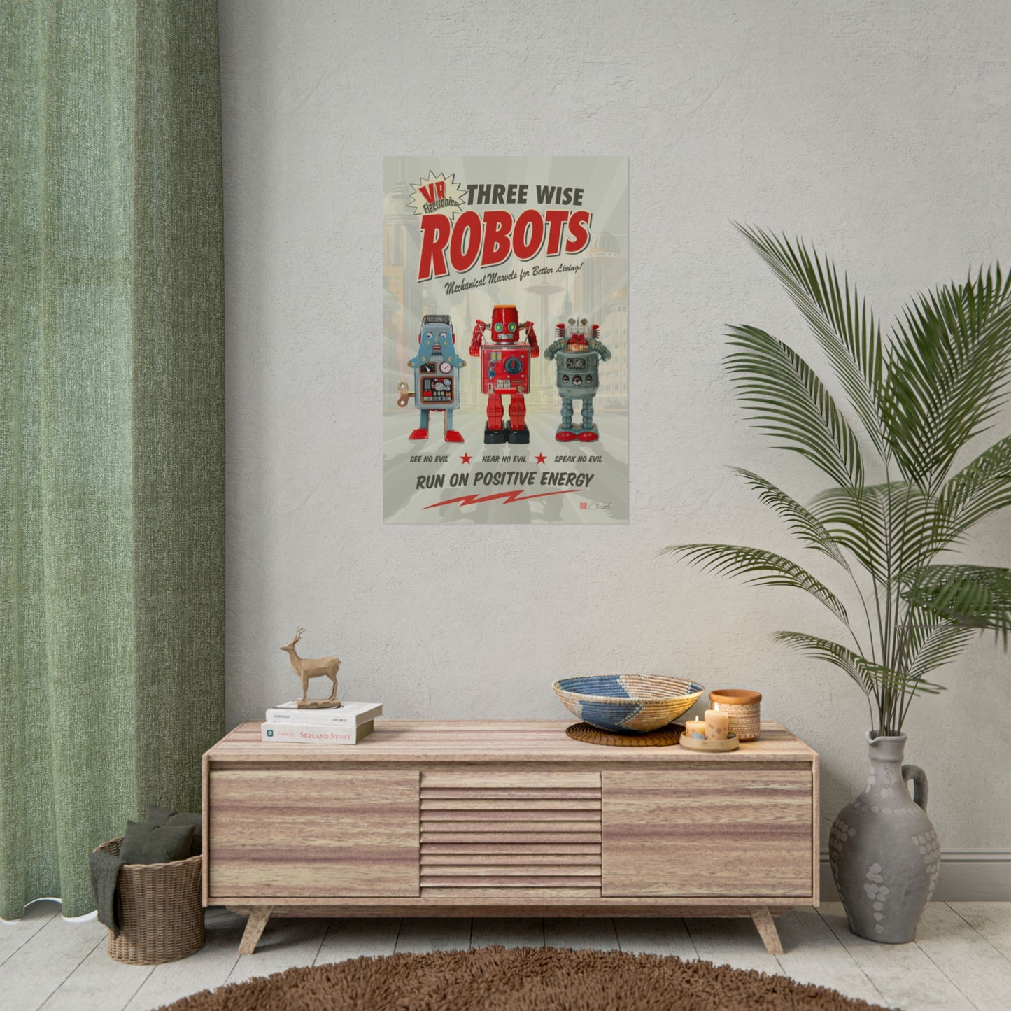 3 Wise Robots - Vintage Robot Art Rolled Poster