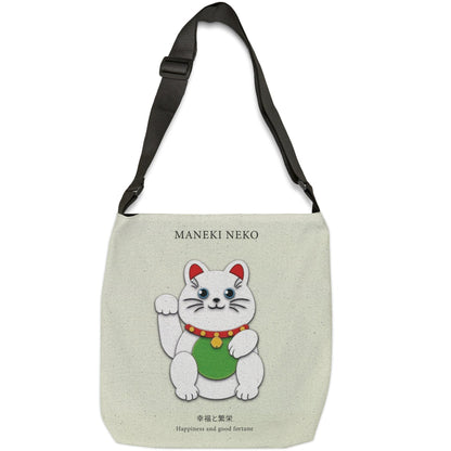 White Maneki Neko Adjustable Tote Bag