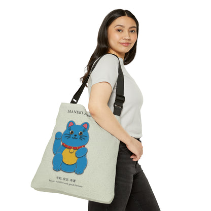 Blue Maneki Neko Adjustable Tote Bag