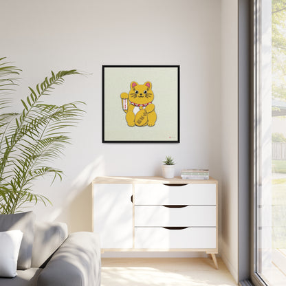 32x32" Framed Canvas: "Gold Right Paw Maneki-Neko"