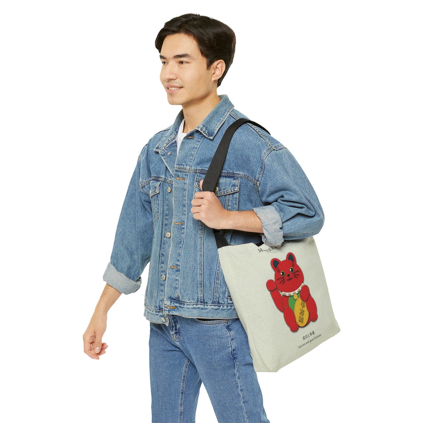 Red Maneki Neko Adjustable Tote Bag