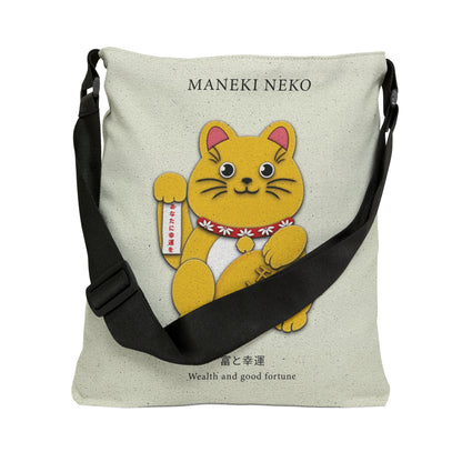 Gold Right Paw Maneki Neko Adjustable Tote Bag