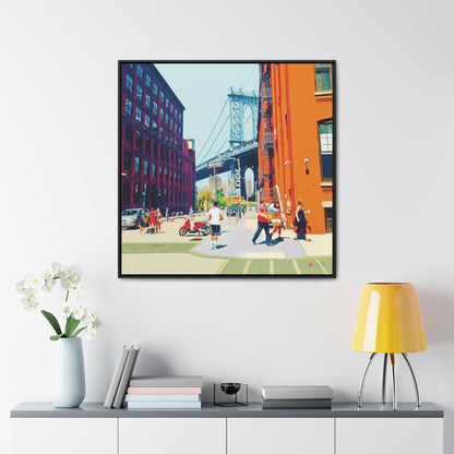 36x36" Framed Canvas Print: "Summer in Dumbo"