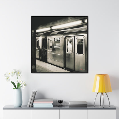 36x36" Framed Canvas Print: "Retro Subway Train 2316 BW"