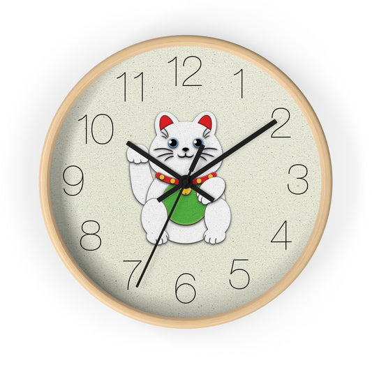 White Maneki-Neko Providing Purity and Happiness Wall Clock