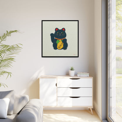 Black Maneki-Neko - 36x36" Framed Canvas