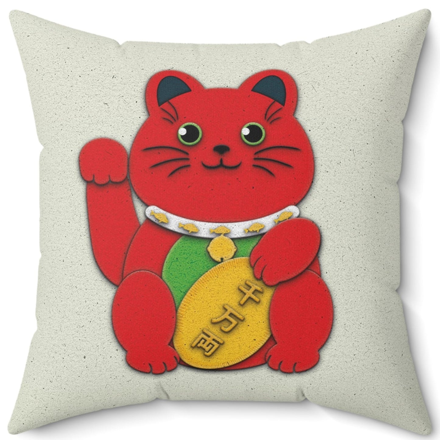 Red Maneki-Neko Spun Polyester Square Pillow