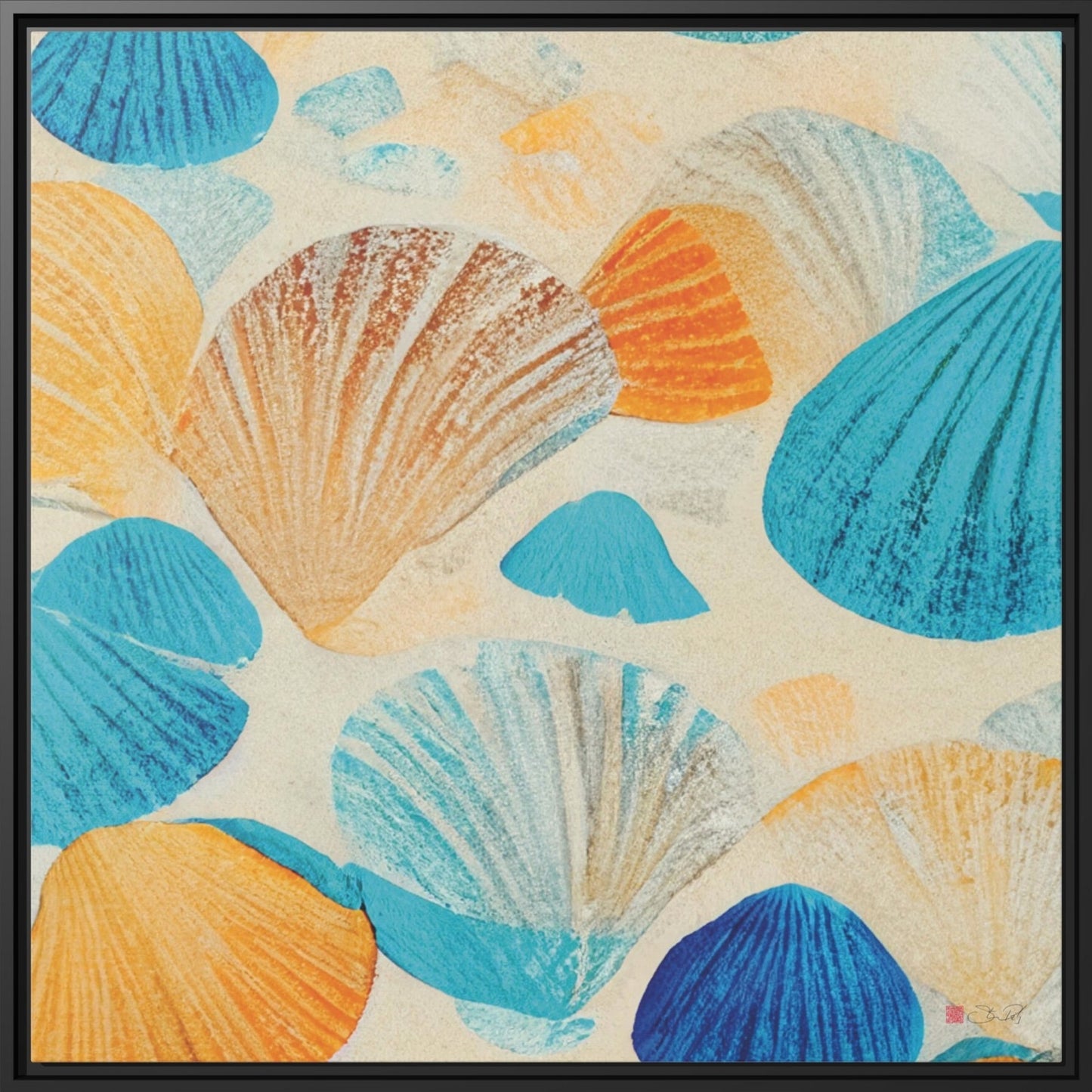 32x32" Framed Canvas: "Collecting Shells"