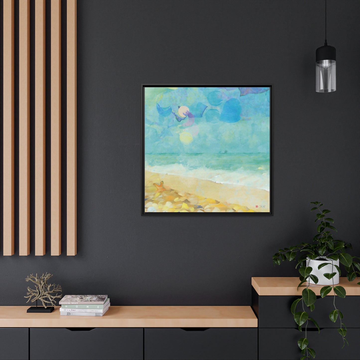 32x32" Framed Canvas: "Beachcombing"