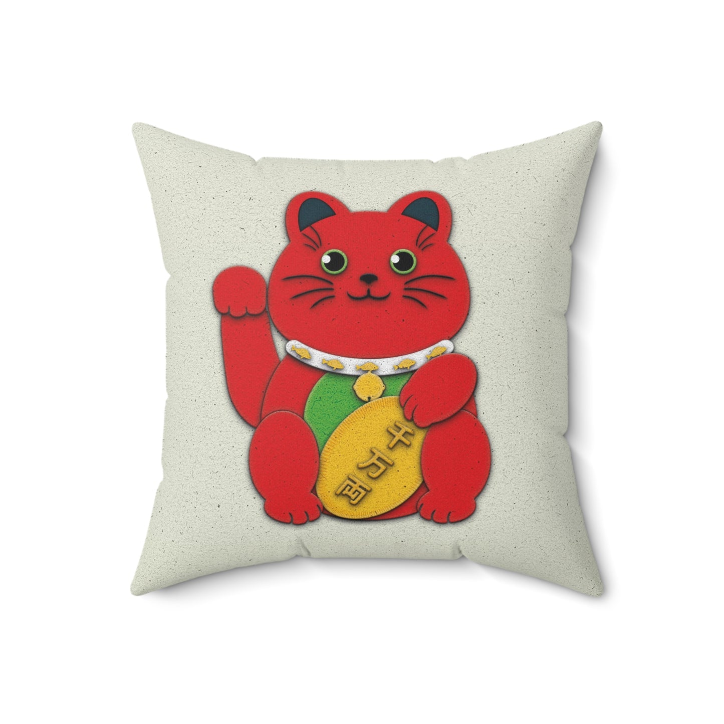 Red Maneki-Neko Spun Polyester Square Pillow