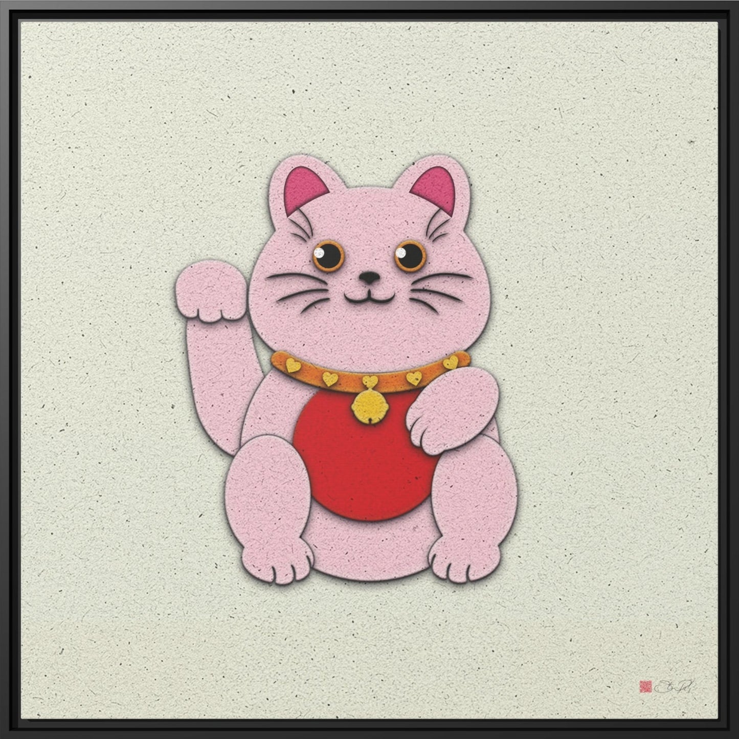 32x32" Framed Canvas: "Pink Maneki-Neko"