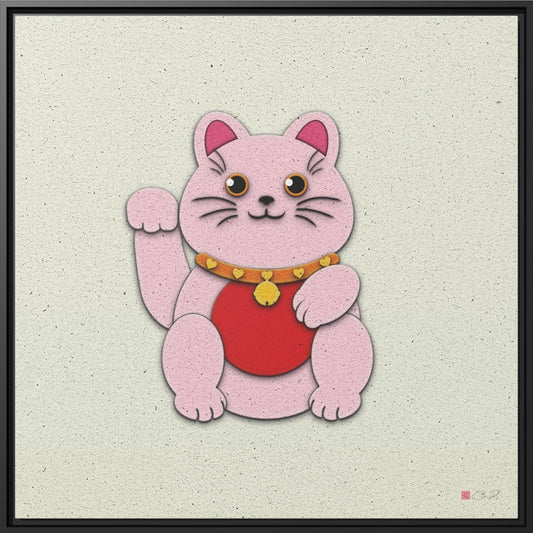 32x32" Framed Canvas: "Pink Maneki-Neko"