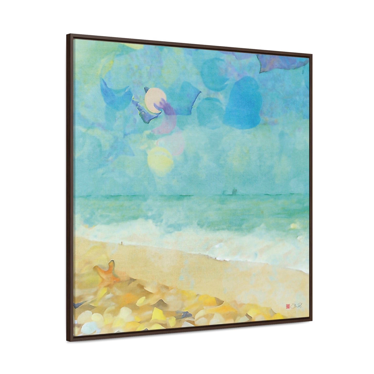 36x36" Framed Canvas Print: "Beachcombing"