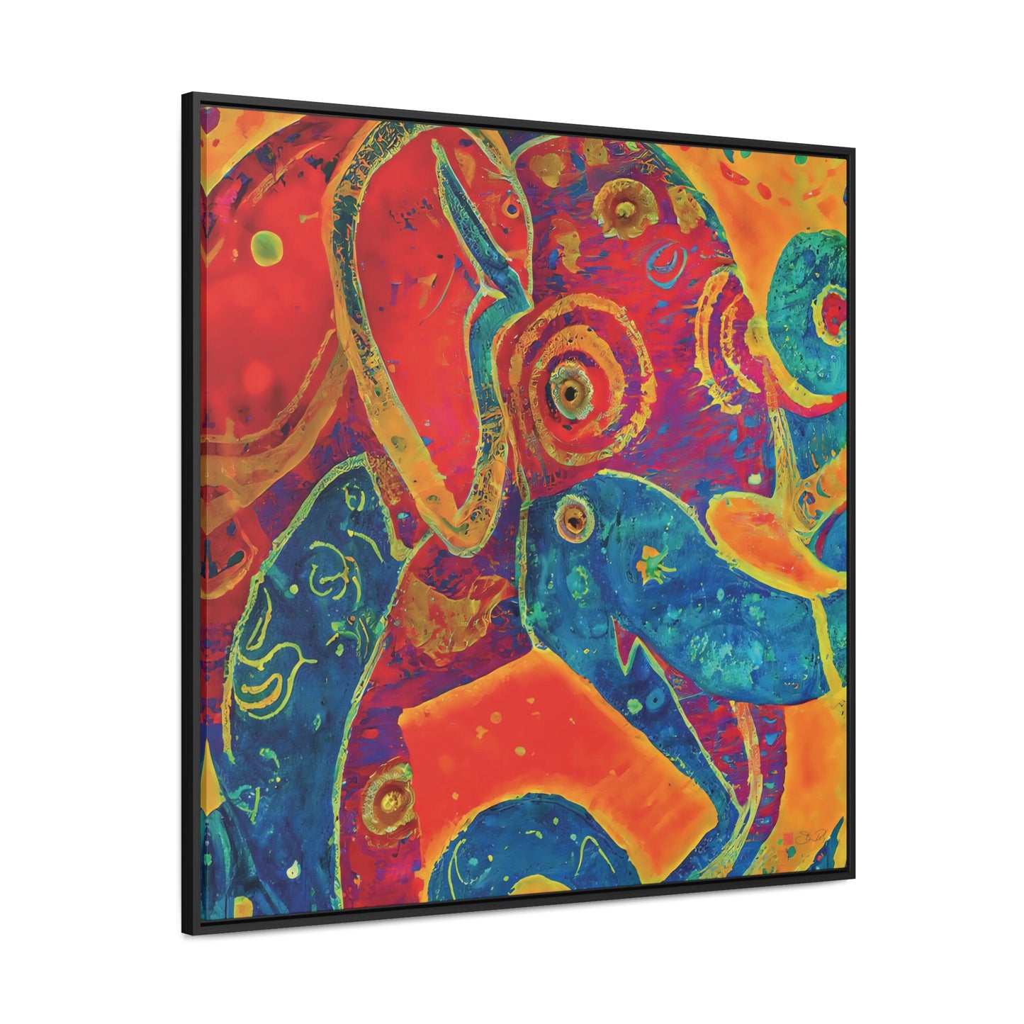 36x36" Framed Canvas Print: "Elephant Regalia"