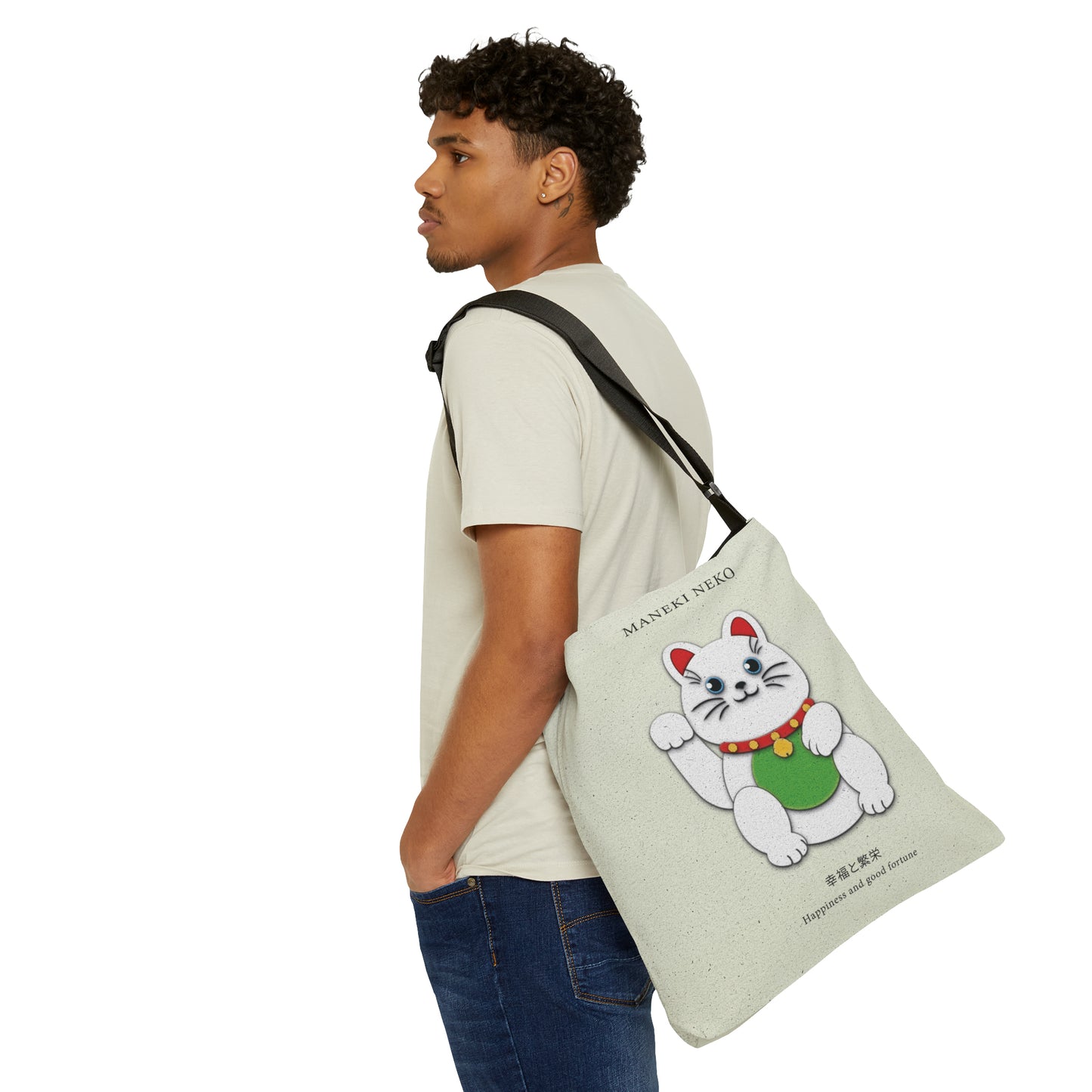 White Maneki Neko Adjustable Tote Bag