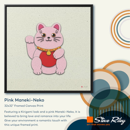 32x32" Framed Canvas: "Pink Maneki-Neko"