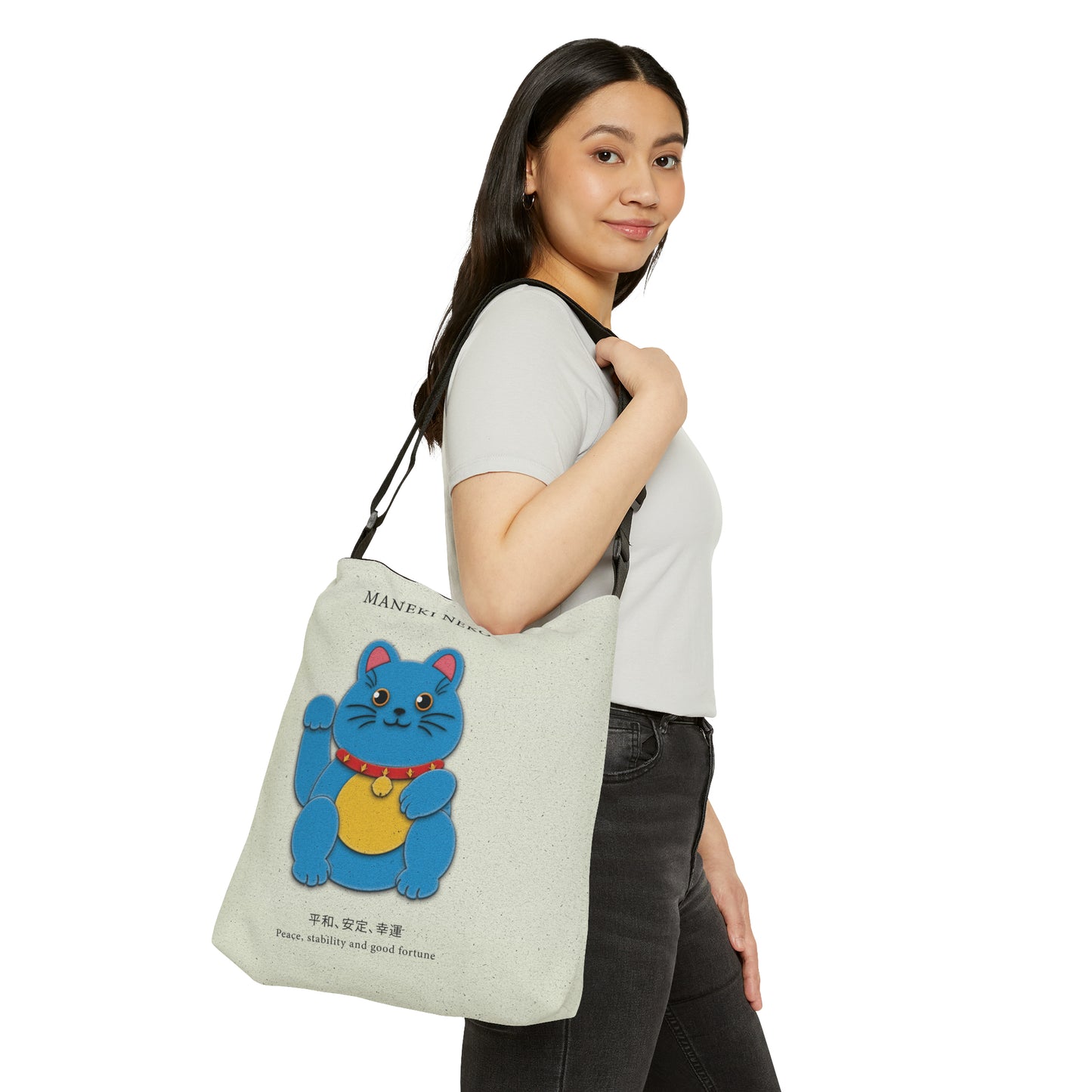 Blue Maneki Neko Adjustable Tote Bag